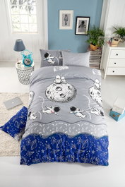 L'essentiel linge de maison Conjunto de funda de edredón Space, Azul/Gris/Blanco